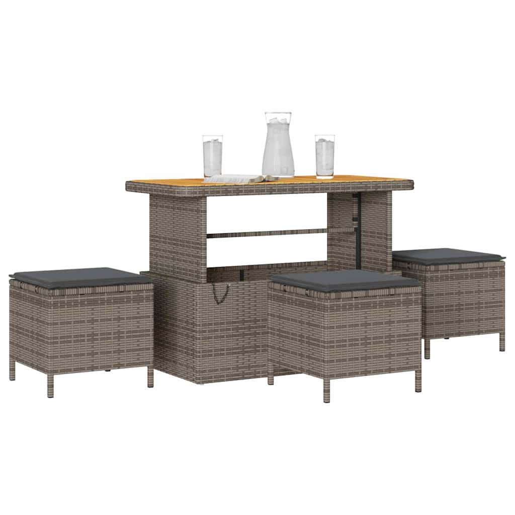 Garden Dining Set Gray Poly Rattan