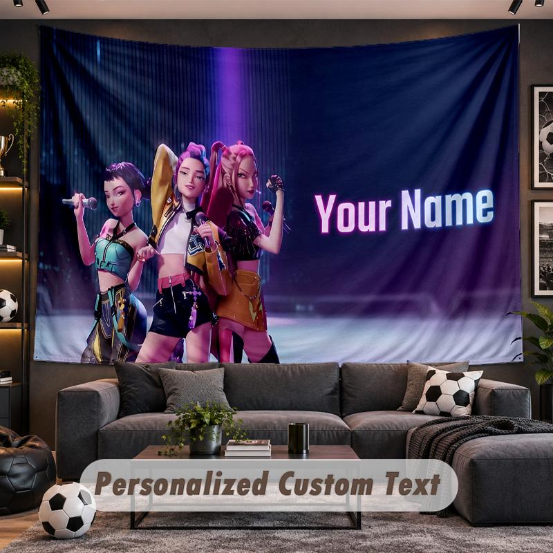Kpop Demon Hunters Personalized Tapestry Support Custom Name, Wall Art Home Decoration