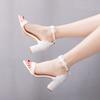Crystal Queen Wedding Shoes Bride Elegant White Lace Flower Pearl Design High Heels Female Pumps Summer Women Sandals