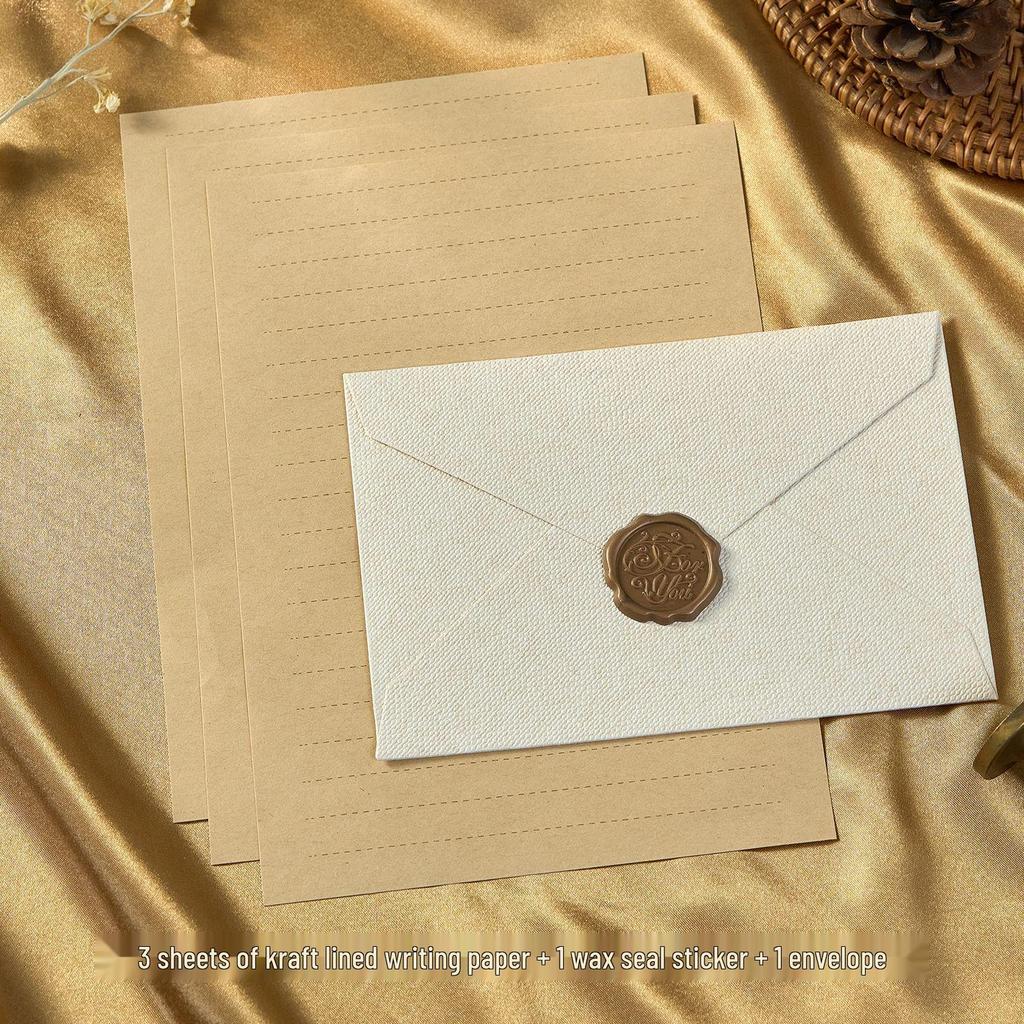 Chinese Style Retro Hemp Envelope & Stationery Set with Kraft Paper and Sealing Wax