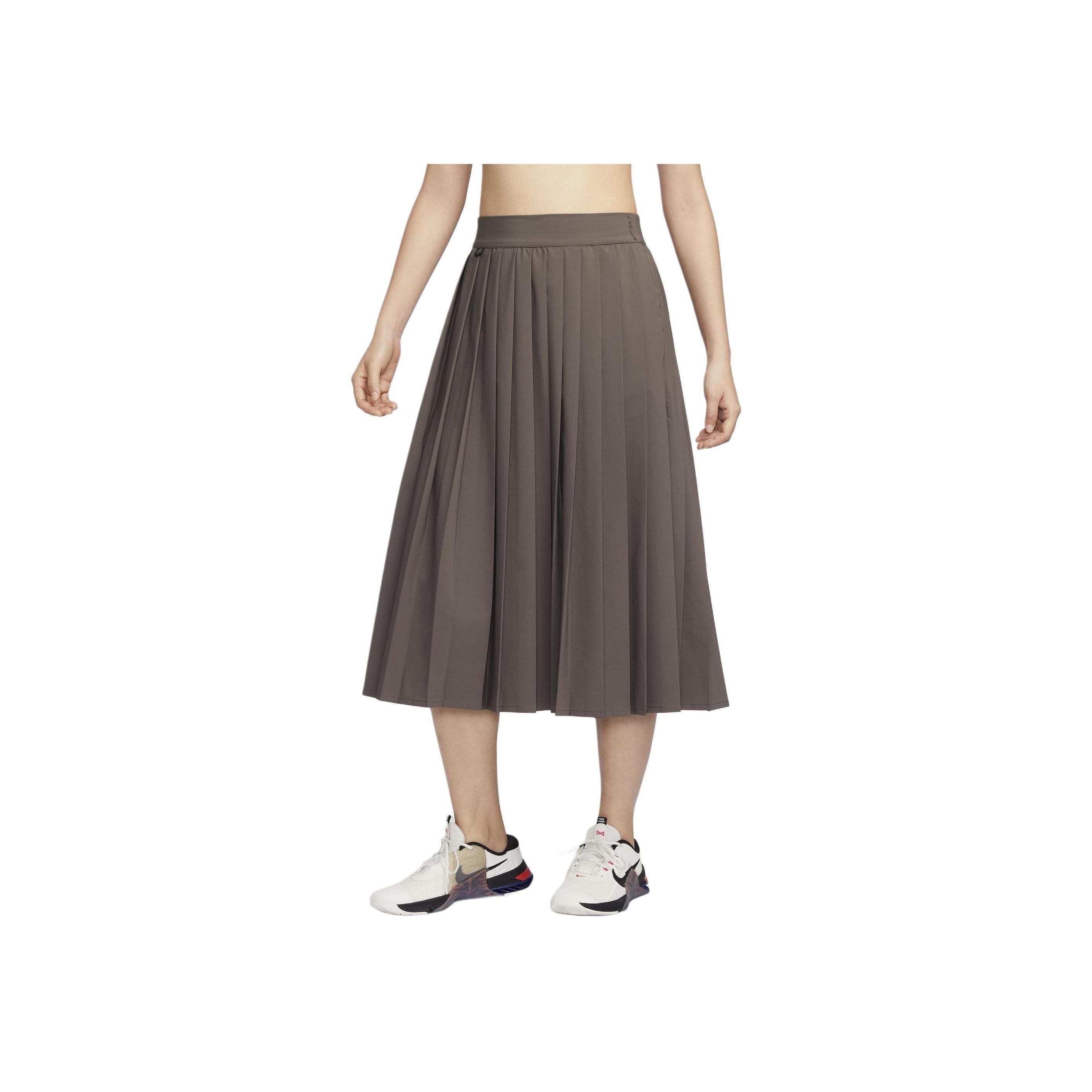 

Nike Dri-Fit 24.7 Perfect Stretch Fashion Quick-Dry Pleated Solid Casual Long Skirt Women skirts Mineral-Grey Baroque-Brown HQ8154-004 M