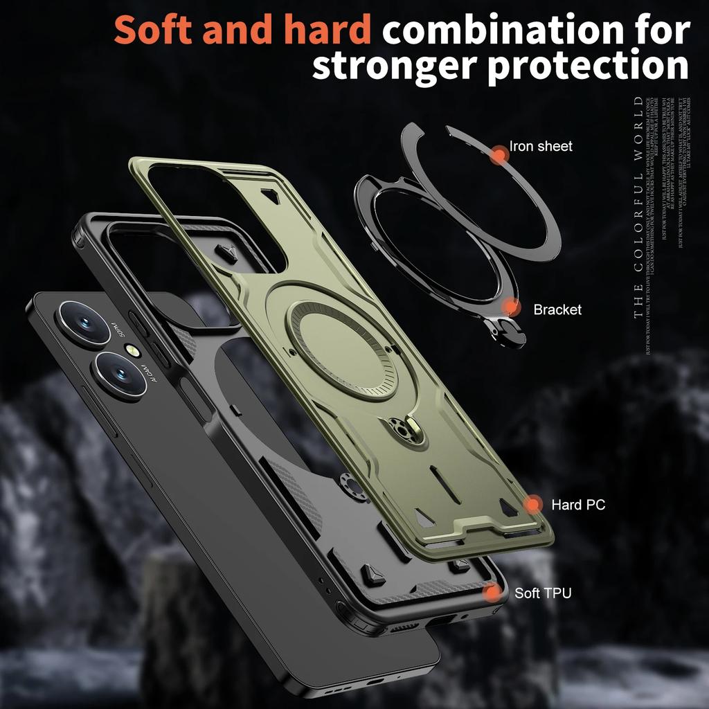 For Xiaomi Redmi 13C 12C 11A Poco C65 C55 4G Case Military Armor Shockproof 360° Rotating Ring Stand TPU Plastic Phone Cover