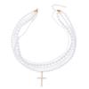 Stacked necklace retro imitation pearl light luxury sweet cool pendant women's pearl cross necklace