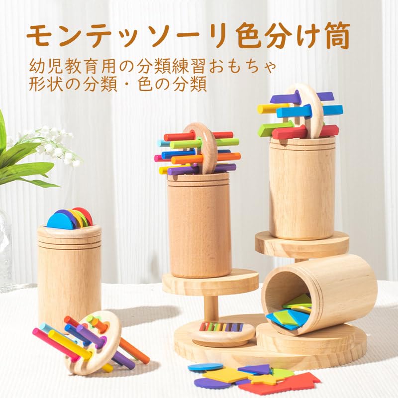 Montessori Color Sorting Tubes Educational Toy, Wooden Toy for Toddlers, Learning Tool, Educational Toy, Birthday Gift for Boys and Girls (3-in-1