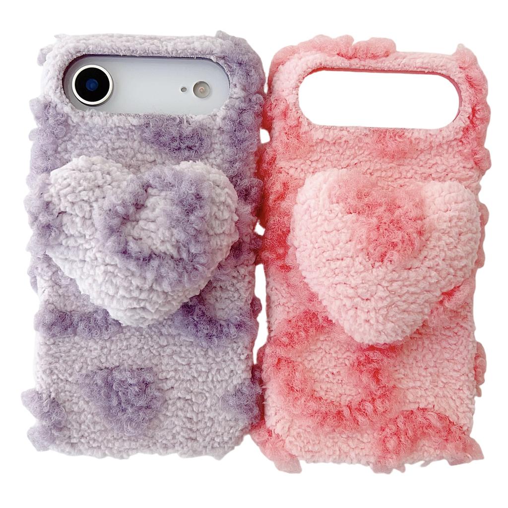 For iPhone Air Case 3D Heart Plush TPU Winter Warm Soft TPU Phone Cover