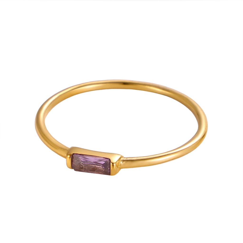 CARLIDANA Mimalist 18K Gold Plated Square Simple Colorful Zircon Stainless Steel 12 Months Birthstone Stackable Ring for Women