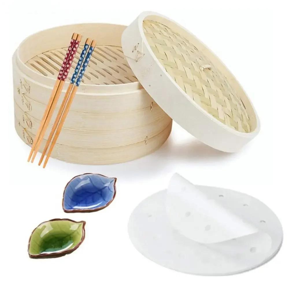 Bamboo Steamer Basket with Lid Dumpling Steamer Basket Kitchen Chinese Bamboo Steamer for Cooking Bao Buns Steam Basket