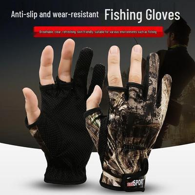Camouflage Dreifingerlose Angelhandschuhe zum Spinnfischen und Felsenangeln