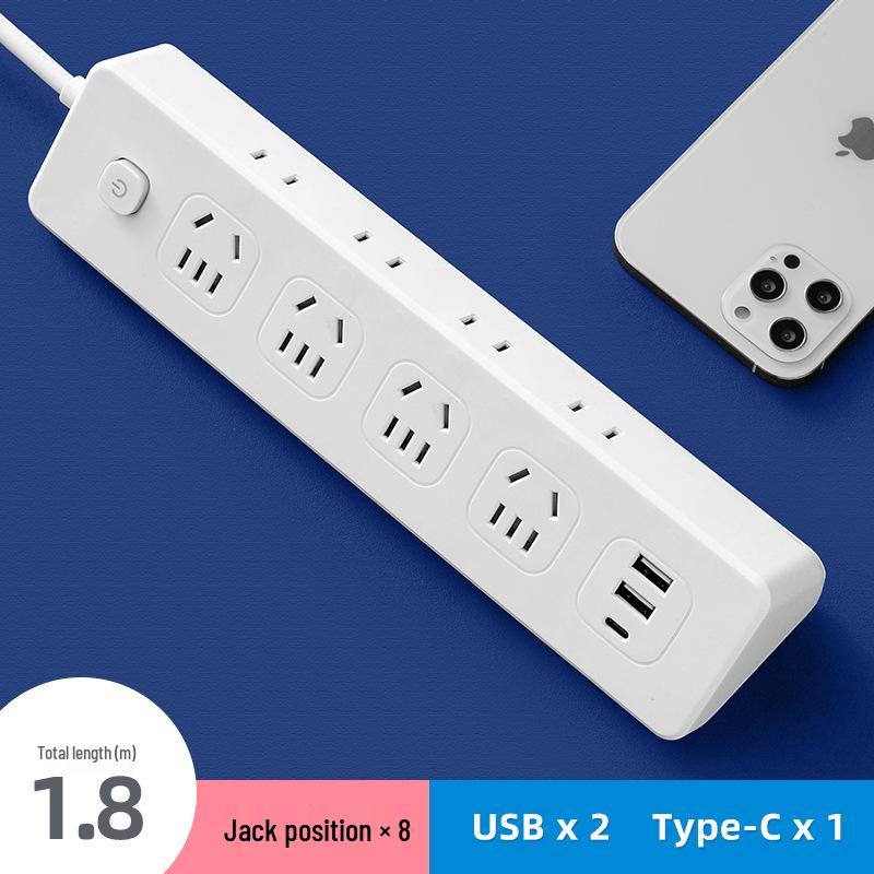USB Power Strip with Multi-Outlet Extension Cord for Office and Dorm Use