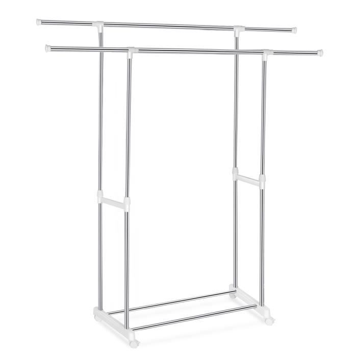 Portant à Vêtements avec Roulettes - Métal - Blanc - Adulte - 88 à 150 cm