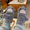Gloves for Women In Winter Cute Shark Half Finger Plush Thickened Flip Student Fingers To Prevent Cold  Men Keep Warm and Velvet