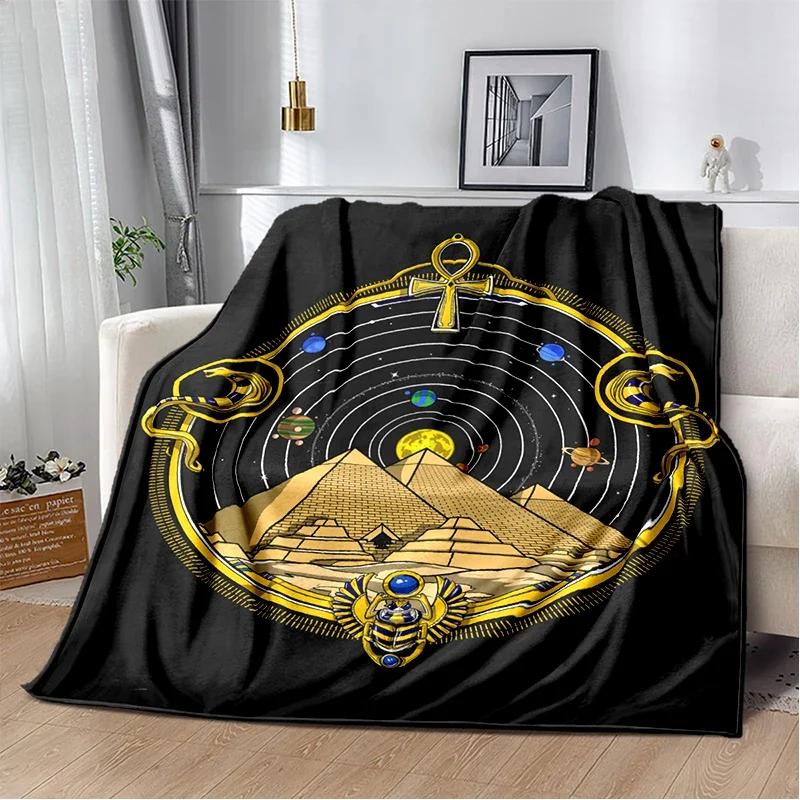 Ancient Egypt Blanket Mysterious Symbol Scarab Throw Blanket Soft Cover Eye of Horus Lightweight Warm Blankets for Bedroom Gifts