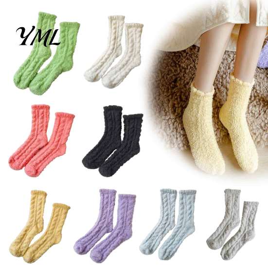 Cozy Indoor Floor Socks Thickened Plush for Women, Thermal Sleep Socks, Coral Fleece Warm Cute Macaron Color Soft House Winter Autumn Cold Weather