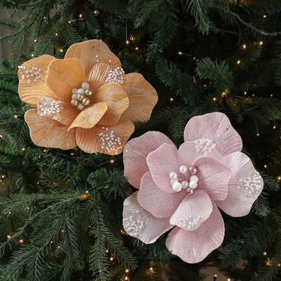 New 24CM Artificial Poinsettia Flower Glitter Sequins Simulation Flowers Sparkling Christmas Glitter Flower Christmas Decoration
