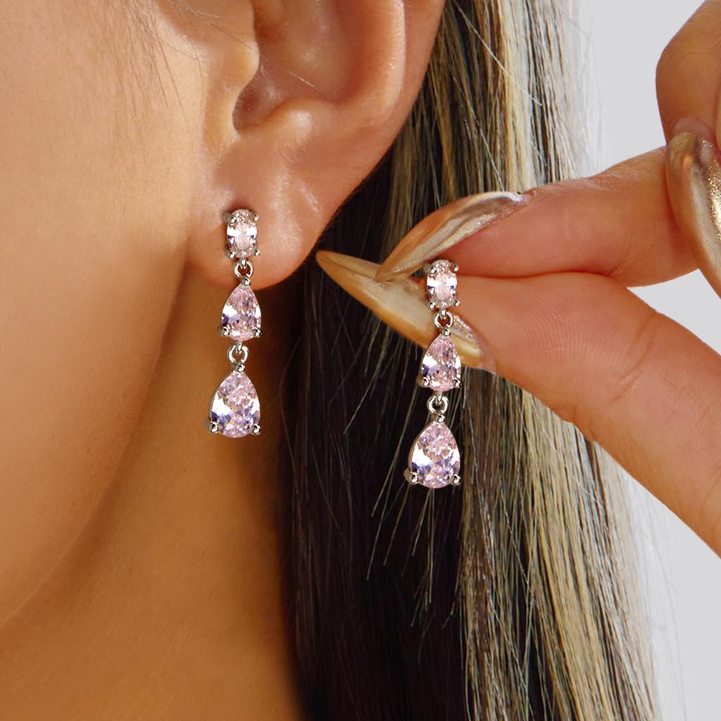 Exquisite Crystal Waterdrop Cubic Zirconia Earrings for Women Silver Color Inlaid Zircon Dangle Earrings Party Versatile Jewelry