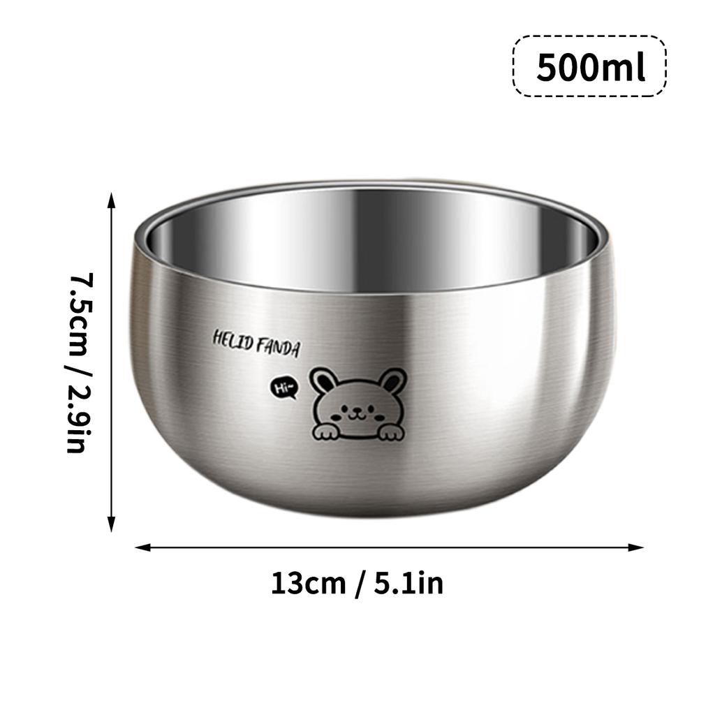 WORTHBUY 380/500ML 316 Stainless Steel Bowl Double-layer Children Rice Bowl Cute Tableware Kindergarten Anti Scalding Soup Bowl