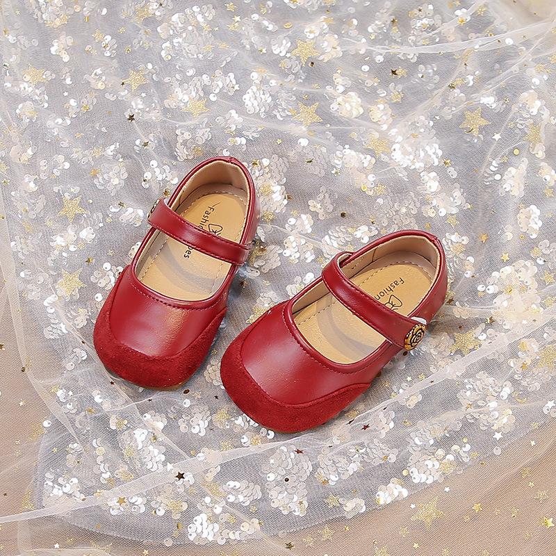 Girls' Rose Flower Leather Shoes2026Spring and Autumn New Leather Performance Shoes for Children In Various Sizes, Solid Color Flats