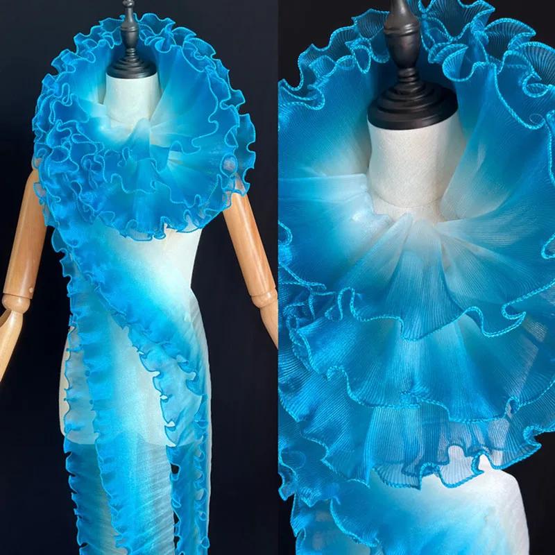 5Yards Gradient Pleated Lace Fabric Ribbon Mermaid Ruffled Organza Border for Sewing Skirts Dress Wedding Clothing Lace Trim New