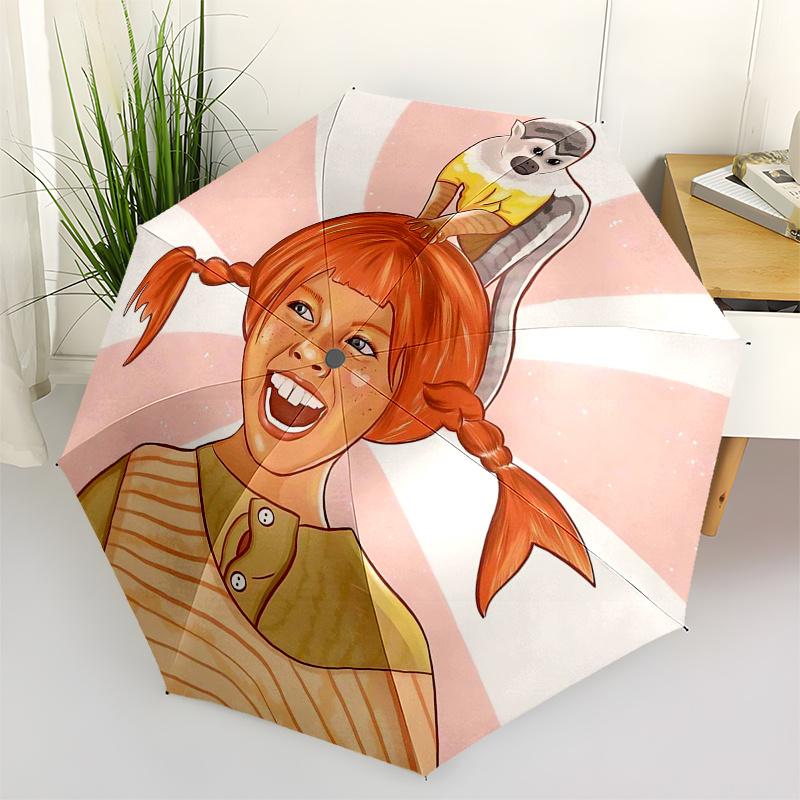 

Pippi Longstocking Themed Travel Umbrella-8 Ribs Automatic Opening and Closing, Portable Folding Design, Compact and Stylish Umbrella Suitab