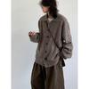 Men's Dark Grey Lapel Cardigan: Autumn/Winter Loose Fit Japanese Style Knitwear.