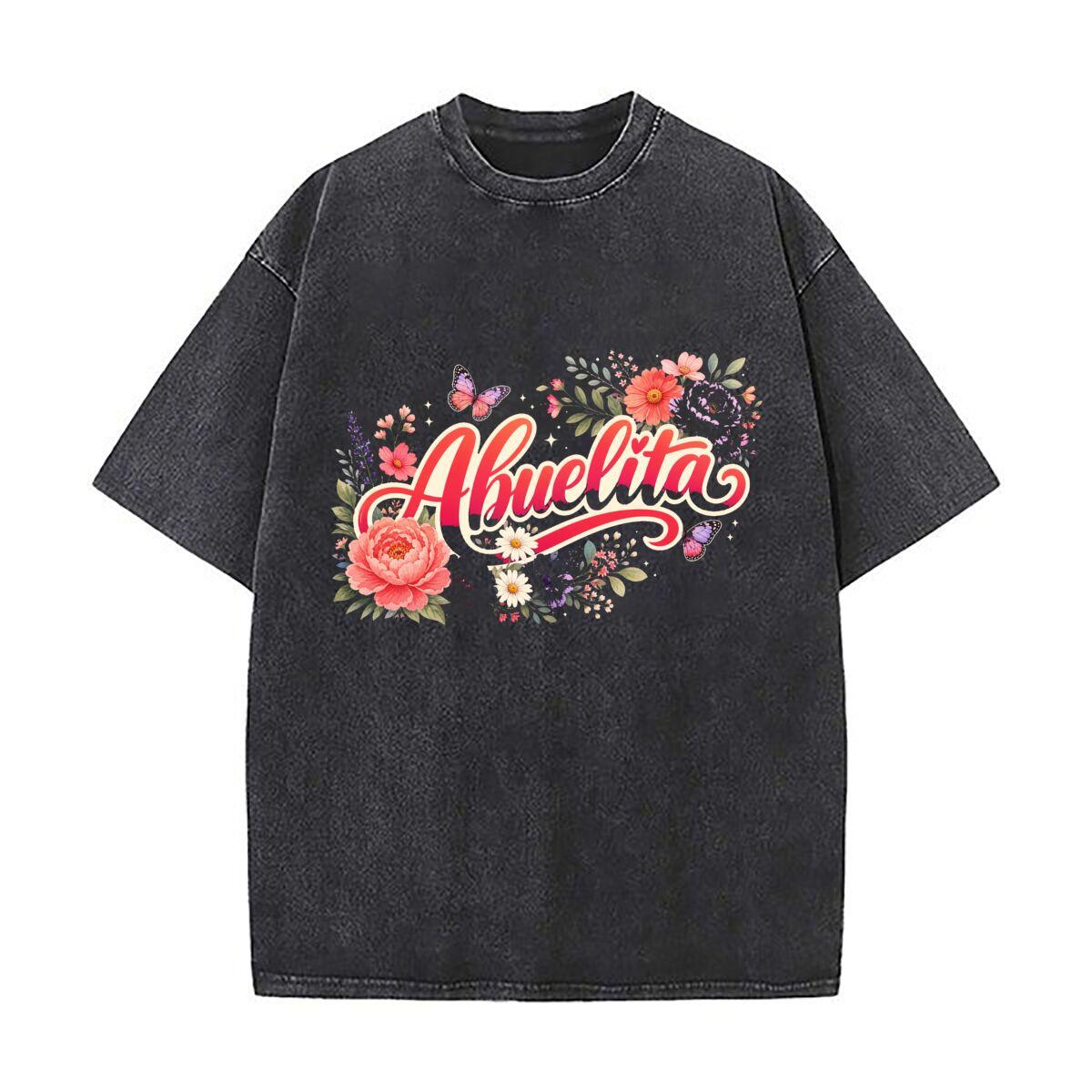 Butterfly Bloom Abuelita Script Gard Washed Faded Vintage Short Sleeve Fashion Versatile Daily Tee S