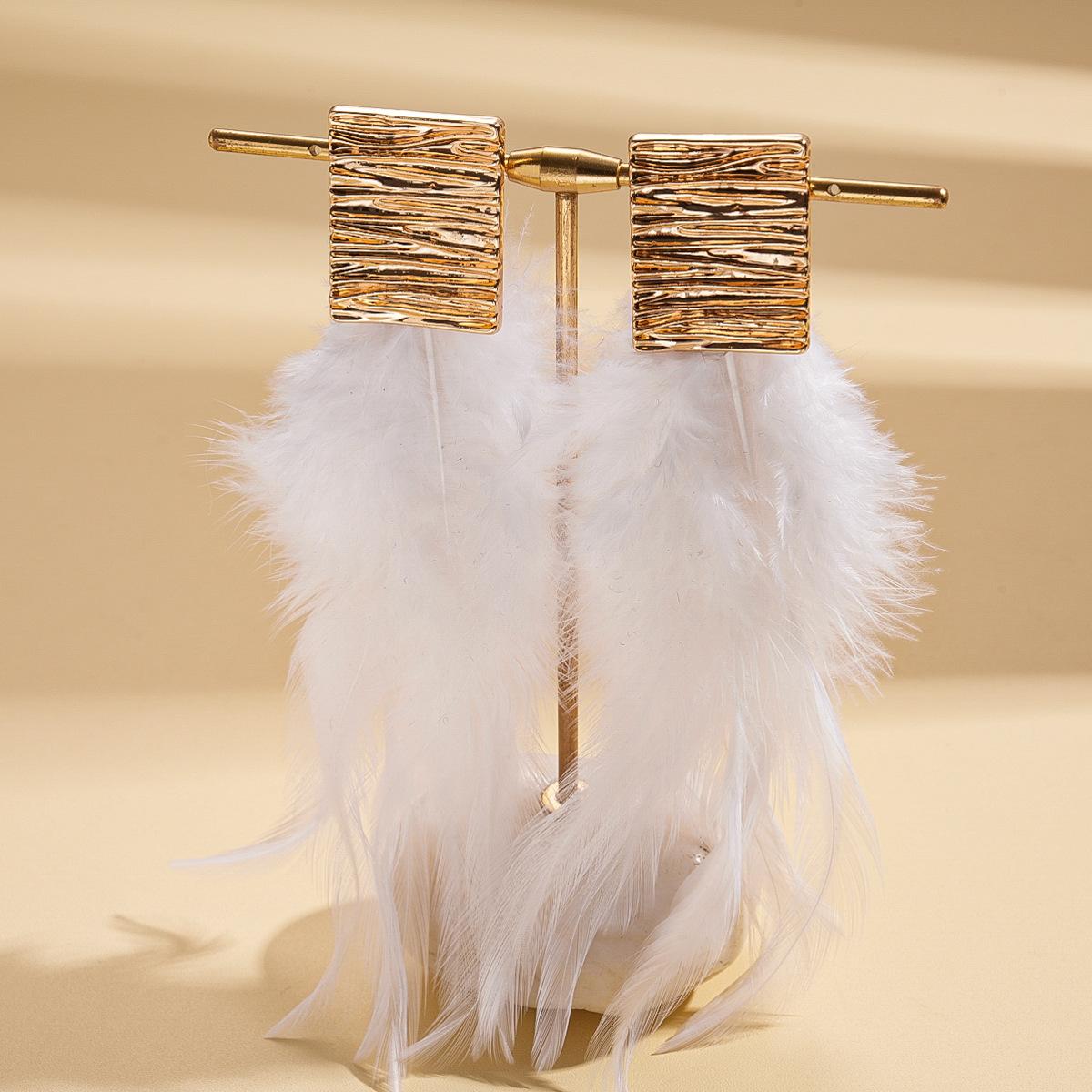Европейские и американские преувеличенные серьги-гвоздики с серебряной иглой и бахромой из перьев Бохо ретро нишевые серьги