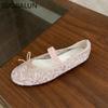 Fashion SUOJIALUN 2025 Spring New Brand Women Flat Shoes Fashion Lace Ladies Elegant Ballerina Shoes Round Toe Soft Flat Single Shoes