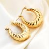 18K Gold Bread Pattern Hoop Earrings - 25MM Stainless Steel with Versatile Backs for Women