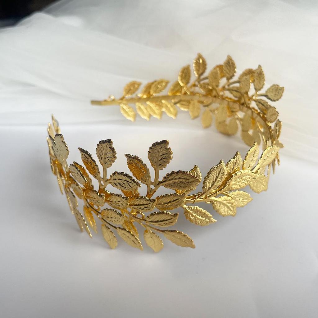 Handmade Pearl & Golden Leaf Bridal Hairpiece - Korean Wedding Headband Accessory