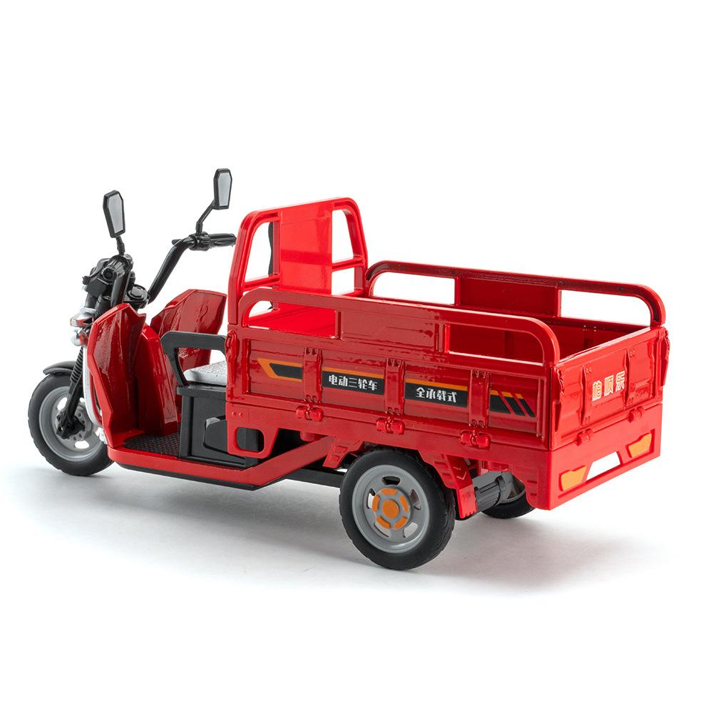 1:12 Electric Tricycle Alloy Model Car Toys Diecast Motorcycle Front Wheel Steering Sound Light Pull Back Vehice Boy Collect Toy