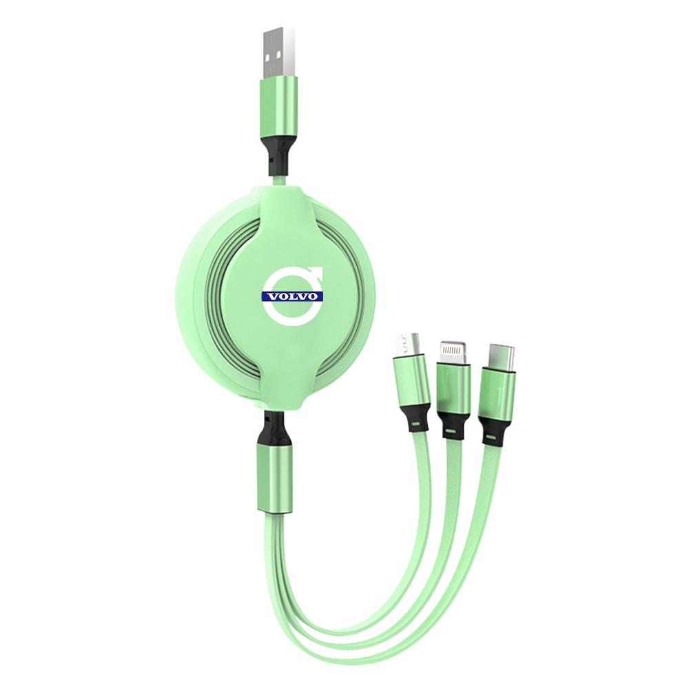 Car Interior 3 In 1 Micro USB Type C Fast Charging Cable Auto Accessories For Volvo V60 XC90 V40 XC60 S60 C30 V70 S90 XC40 S80