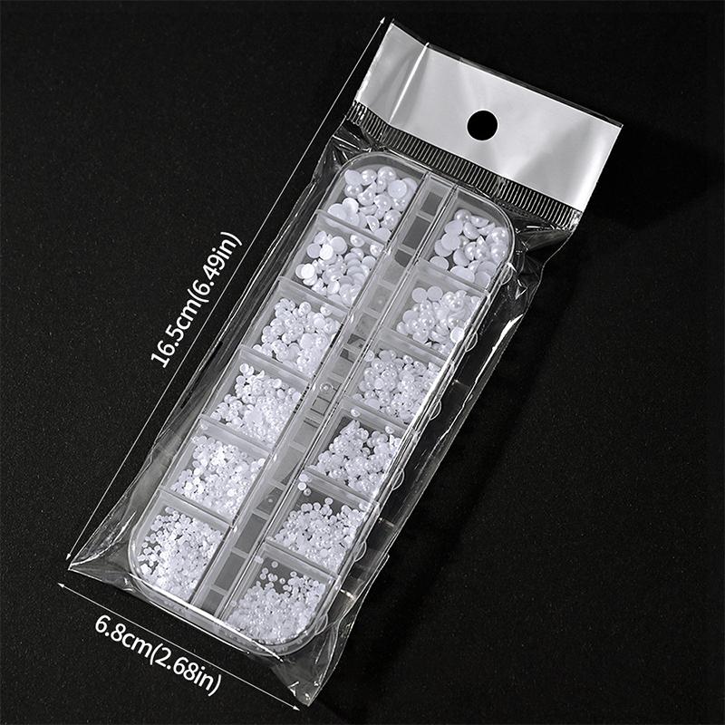 12Grid Shiny Silver Half Round Metal Caviar Bead Nail Rivets Charms Flatback Pearl Balls Nail Art Studs Y2K Decora