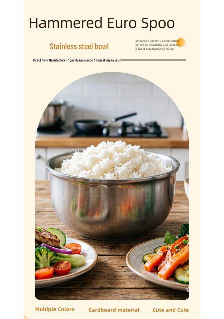 304 Stainless Steel Double-Layer Insulated Anti-Scald Rice Bowl with Spoon for Kids and Home Use