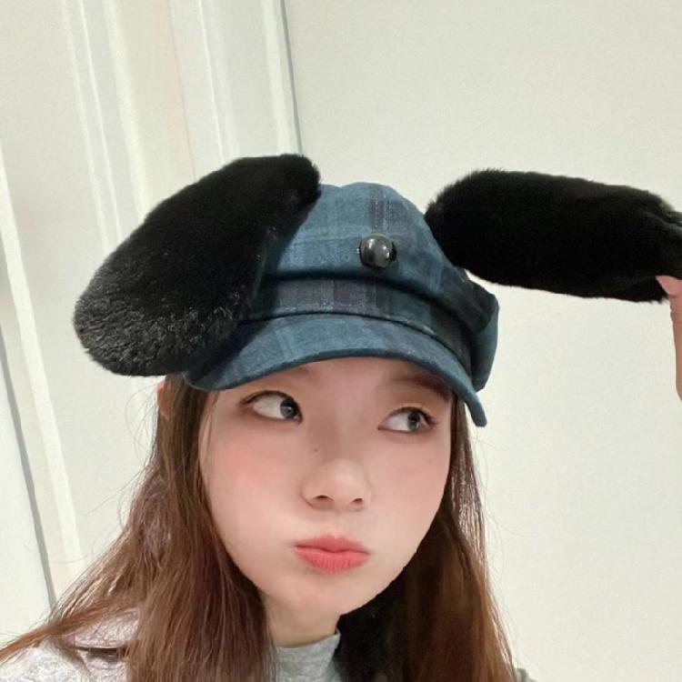 Beret with Puppy Ear Painter Hat Cabbie Hat Grandpa Hat for Autumn Winter