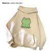 Unisex Hoodie Solid Color Frog Pattern Autumn Winter Korean Style Warm Sweatshirt for Daily Wear