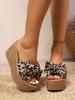 Women's Wedge Slippers Leopard Print Bow Tie Waterproof Platform  Slippers Outdoor Leisure Large Size Summer Zapatillas De Mujer