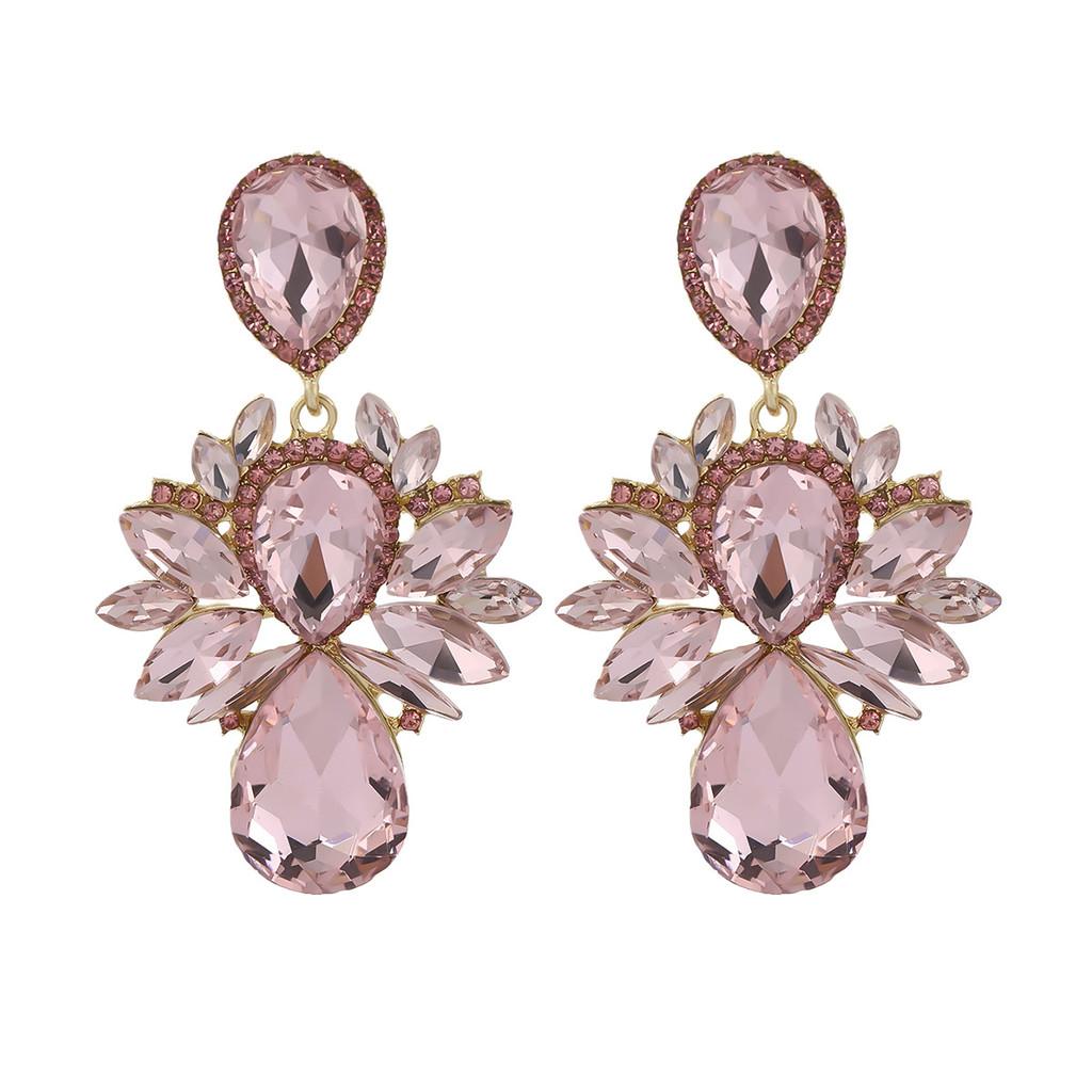 Crystal Dangle Earrings For Women With Alloy Water Drop Shape In Multi Colors For Elegant Nightwear