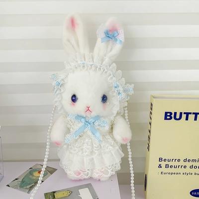 New Lolita Kawaii Drooping Ear Rabbit Doll Bag Bow Cute Plush Bag Pearl Original Crossbody Backpack Girlfriend Gift