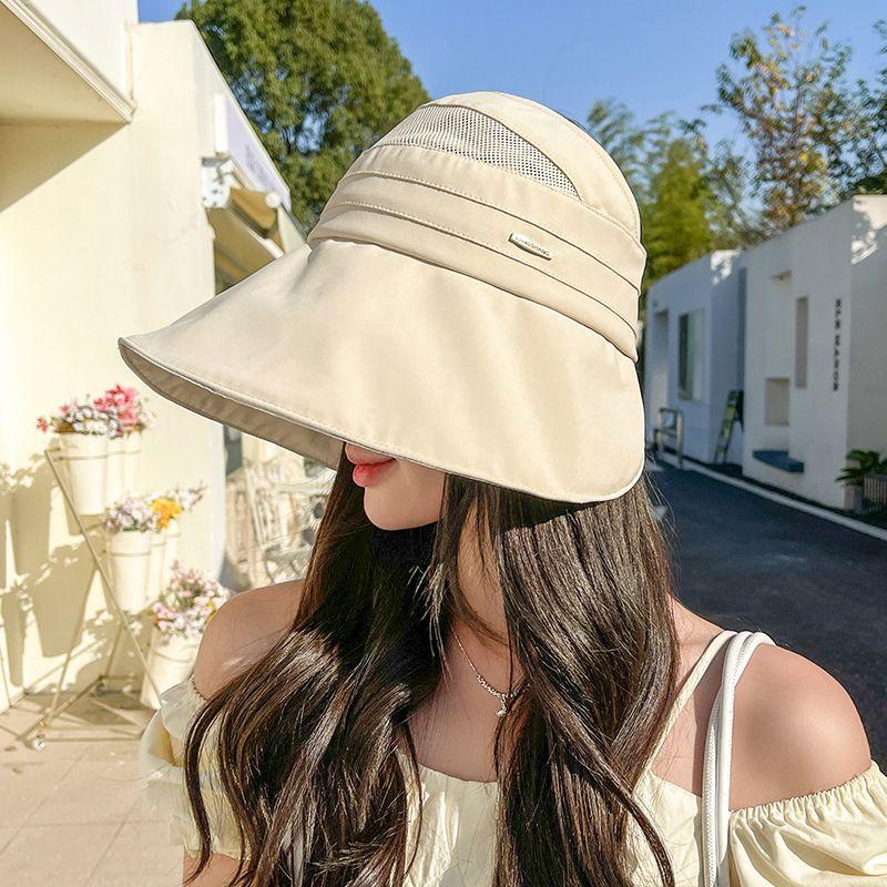 

Шляпа Женская Летняя Корейская Солнцезащитная Шляпа Женская Защита от УФ-лучей Маска для Лица Дышащая Шляпа от Солнца с Открытым Верхом Шляпа от Солнца с Широкими Полями L4-608 creamy-white empty roof (windproof rope)