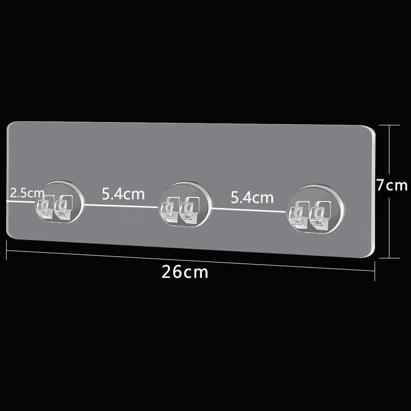 Multi-layer Adhesive Wall-Mount Storage Rack with Transparent Hooks for Bathroom