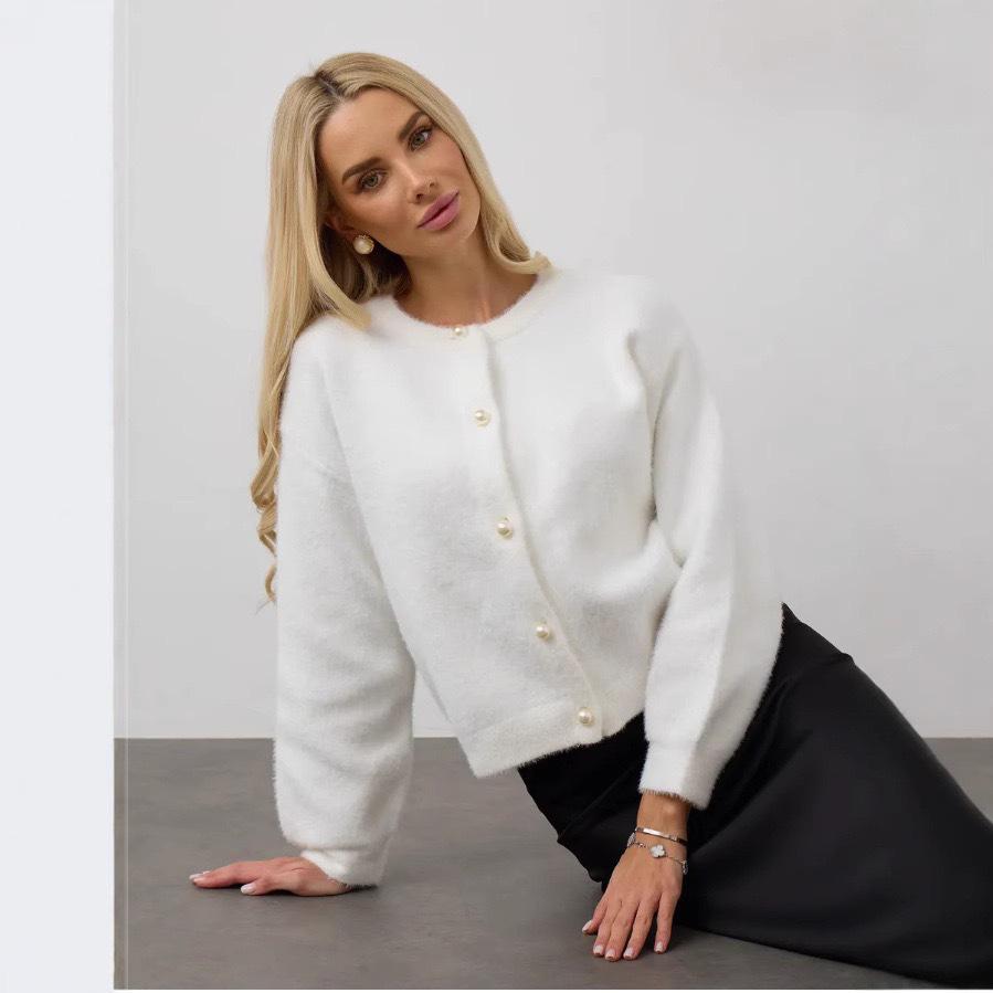 Women's Autumn/Winter White Mink Cashmere Cardigan - Short, Loose, Soft, and Fluffy