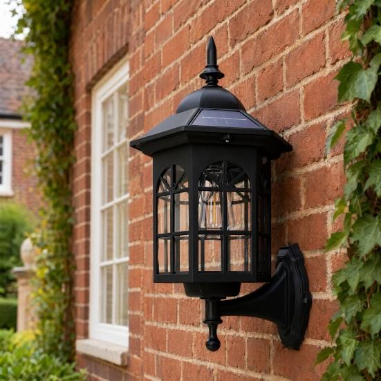 Solar Vintage Wall Light Motion Sensor Outdoor Sconce with Glass Shade Waterproof Garden