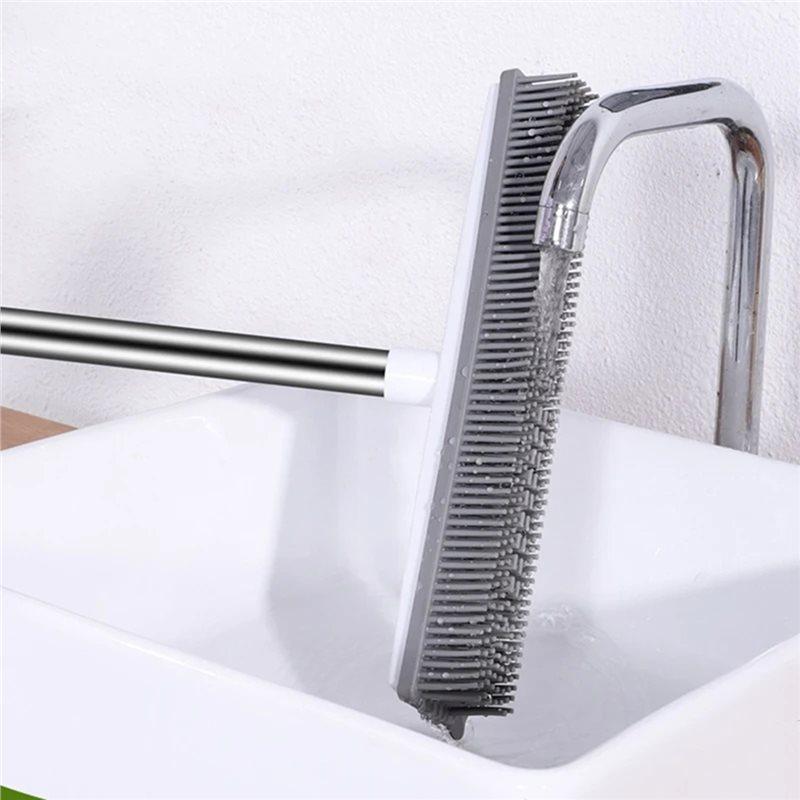 ABMH-No Scratch Broom Carpet Rake With Squeegee Long Handle For Fluff Carpet For Pet Hair Fur Remover On Hardwood Floors