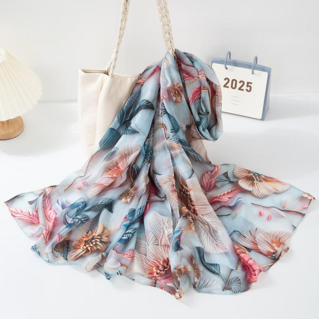 New Silk Scarf Female Fashion Beach Pashmina Bufanda Folral Women Shawl Wraps Bandana Ladies Scarves Large Foulard big Echarpe