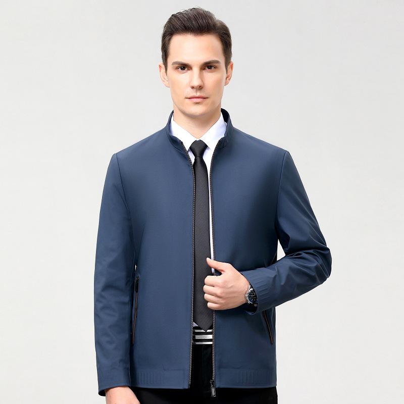 Spring and Autumn Middle-aged Jacket Men's Business Casual Iron-free Civil Servant Top Coat Thin Zipper Jacket Stand Collar