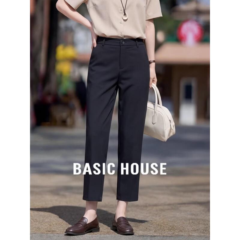 Базовый женский костюмный брючный костюм Basic House, укороченный, прямого кроя, с высокой талией, для офиса M чёрный