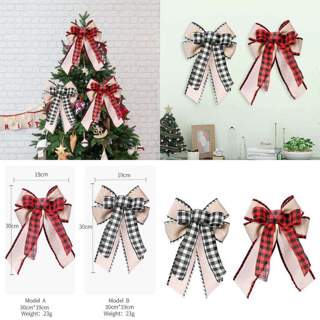 Charming Christmas Decor Bow Featuring Distinctive Plaid Edges For Trees