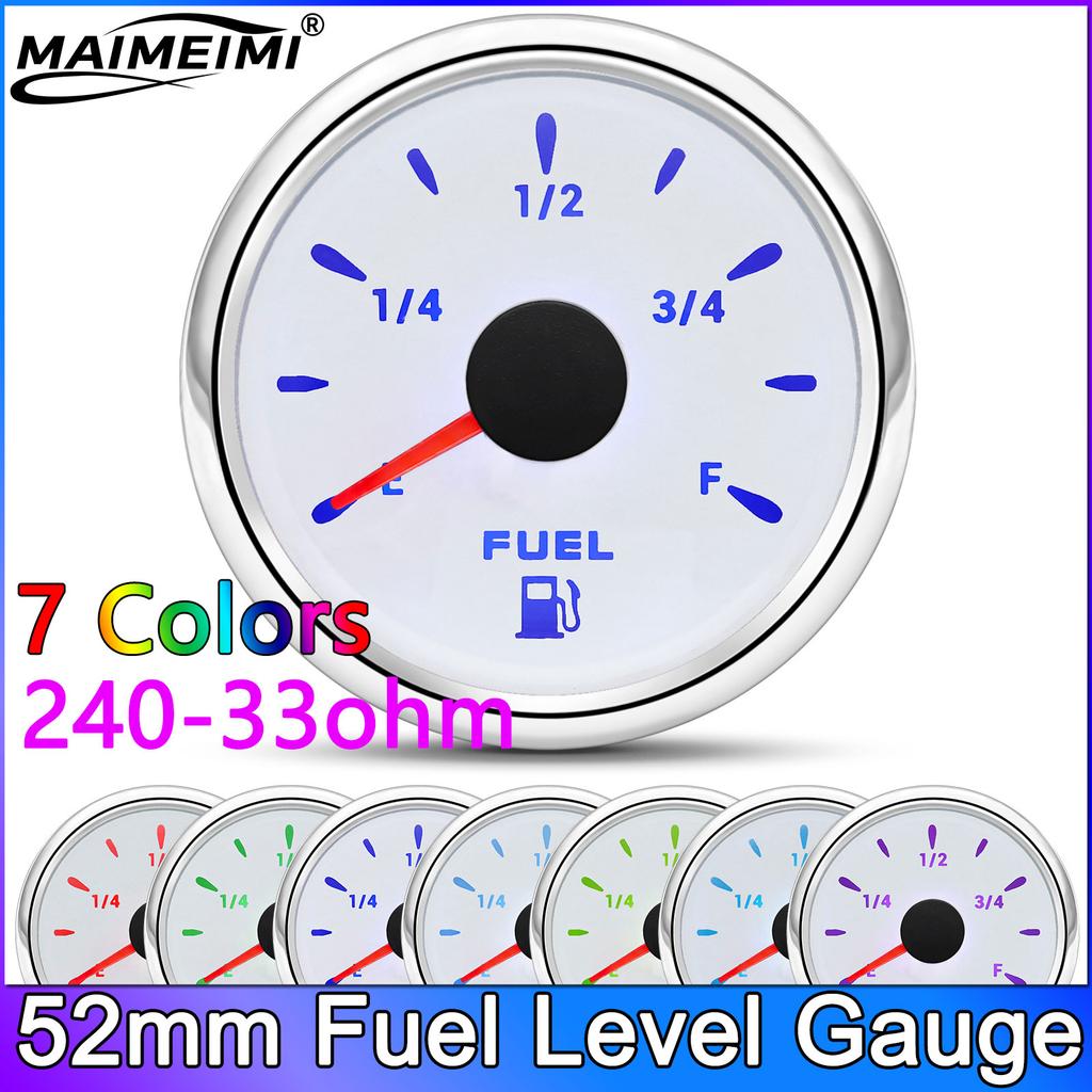 7 Color Backlight 52mm Fuel Level Tank Oil Level Gauge E-F Pointer Digit Gar Fuel Meter For 0-190 Ohm Oil Level Sensor Car Marin