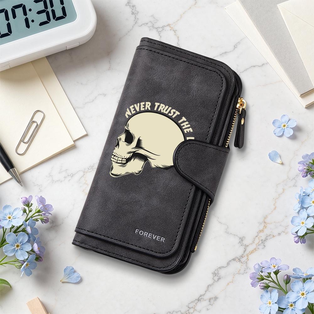 Skull Pattern Long Wallet Fashion Casual Card Holder Portable Purse for Daily Use