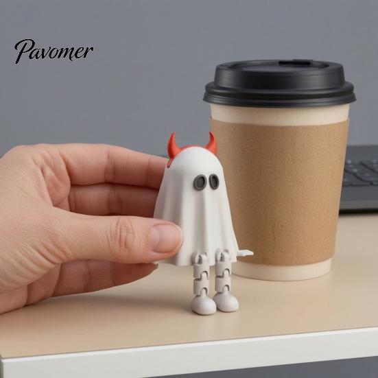 PLA Plastic Ornaments Halloween Desktop Decoration, Movable Wizard Pumpkin Devil Ghost Figurine, 3D Printed Party Supplies for Bookshelf Table